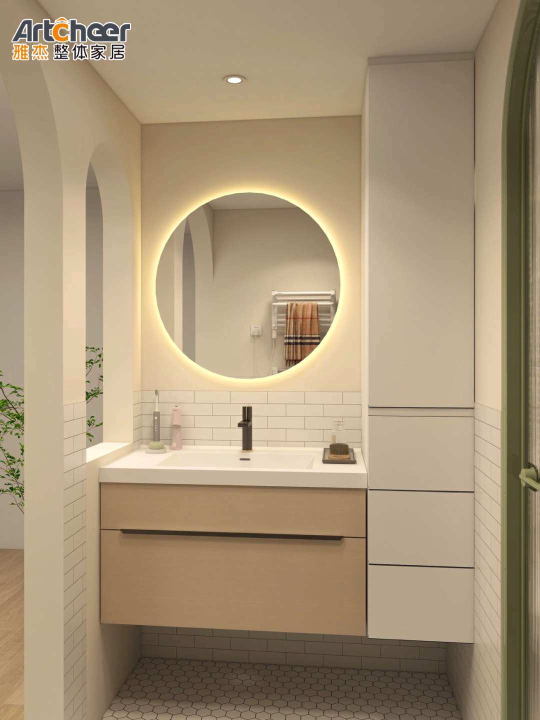 NO Faucet Included Luxury Hotel Center Bathroom Mirror Cabinet with Double Sink Basin