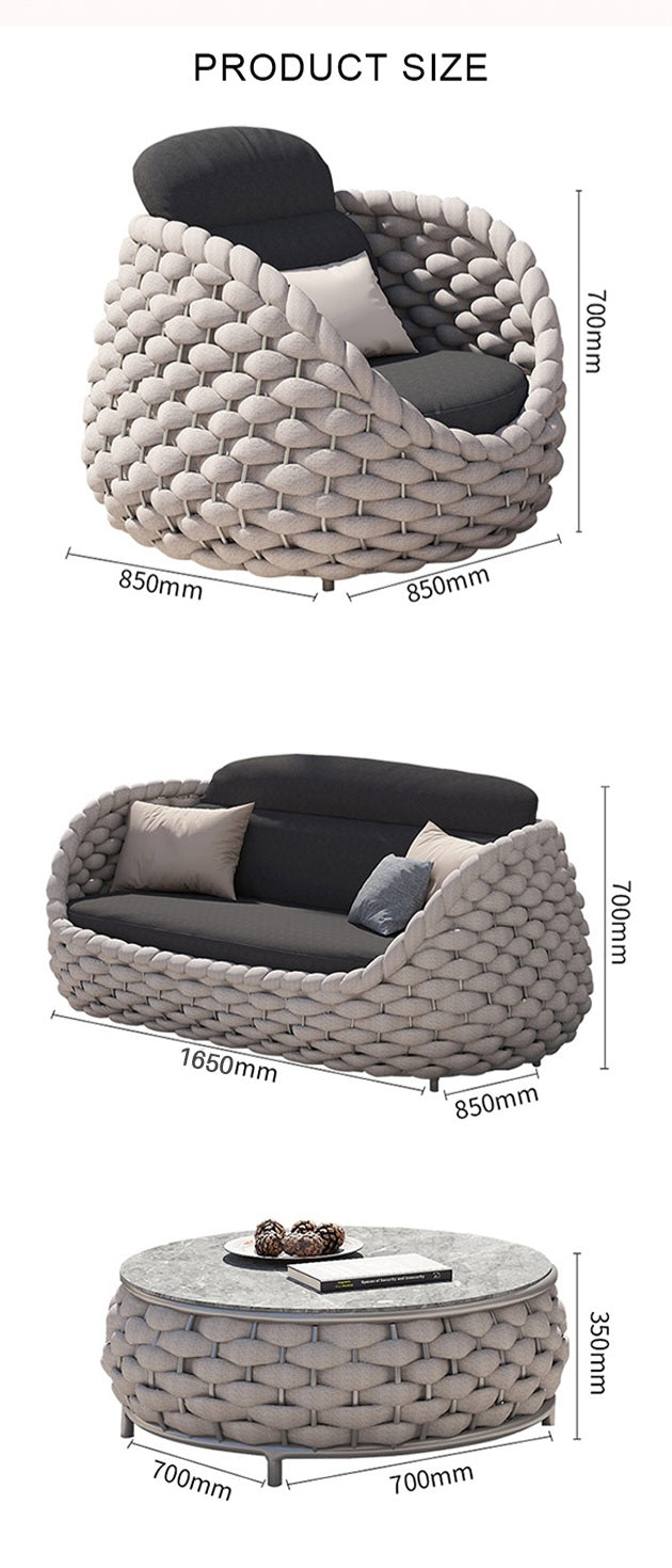 Outdoor Balcony Villa Commercial Rope Garden Set with Modern Design Style Sofa Lounge