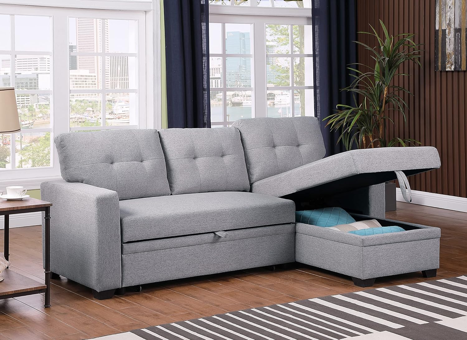Mail Packing All Weather Fabric L Shape Sectional Sofa Bed Lounge Set with Cushions