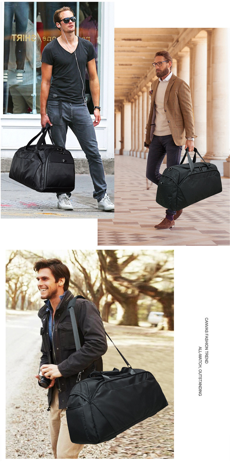 Black Crossbody 55L Duffle Bag Travel Luggage Handbag 1.1KG