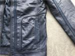 Navy Upstyled Mens PU Jacket , Faux Leather Biker Jacket With Suede Detail