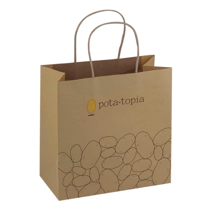 Wholesale Custom Logo Brown Food Packaging Kraft Paper Bags With Paper Twist Handle
