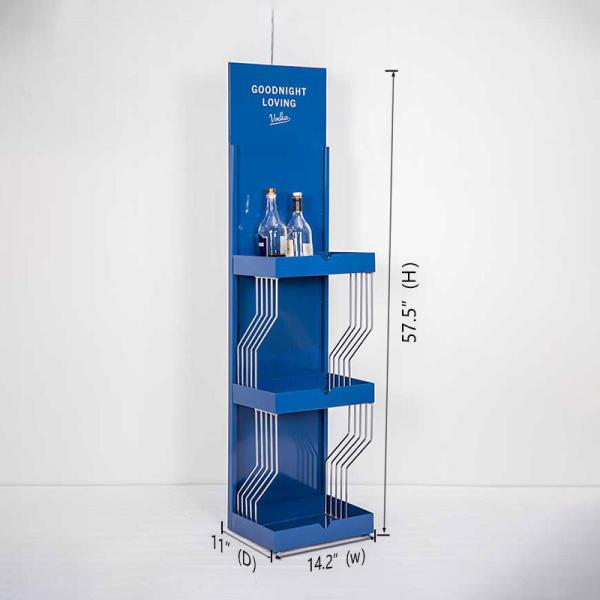 Metal iron steel wine liquor whisky bottle 3 layers blue retail floorstanding