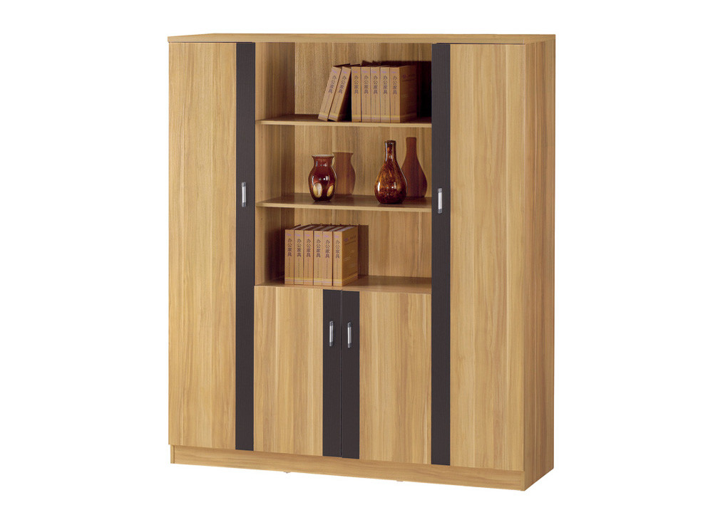 2.0m Height Wooden Office File Cabinets Two Glass Door Design Closing Quietly
