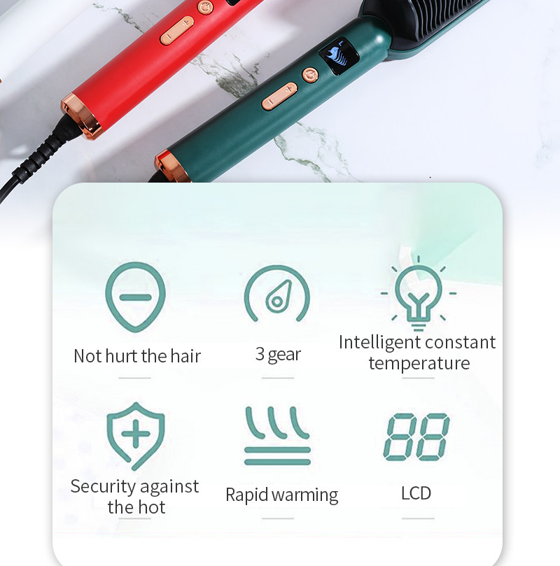 35W Ceramic Hair Straightener Comb , 200 Degree Electric Hair Straightener Brush