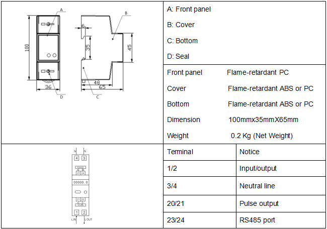 35SD Multi-function display DIN Rail Single Phase 2P Digital Power meter