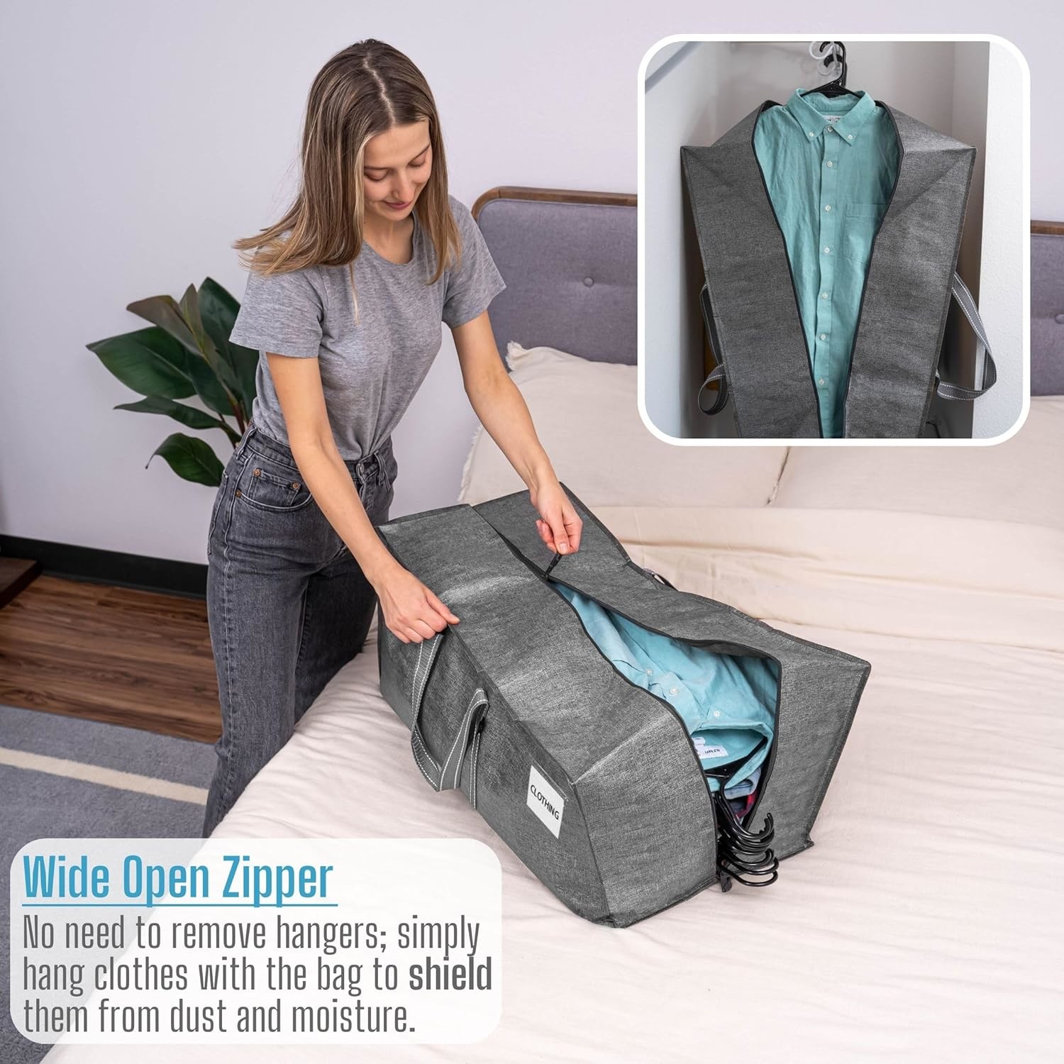 VENO 4 Pack Moving Bags Plastic Storage Totes Clothes Organization Large W Lid/Zipper. Packing Boxes/Bins Alternative.