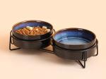 Elevated 400ml 850ml Lead Free Ceramic Dog Bowl With Metal Stand Pet Supplies