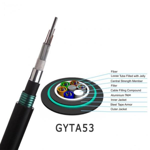 24 Cores GYTA53 Outdoor Fiber Optic Cable Direct Buried Double Jacket Stranded Loose Tube Aluminium Armored Cable