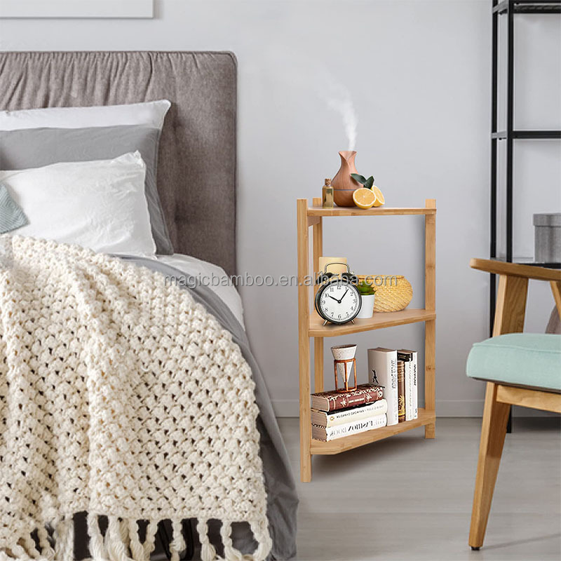 Freestanding Bathroom Bamboo Rack 3 Tier Corner Shelf Unit