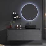 Modern Black Sintered Stone Wash Basin Cabinet Set Solid Wood