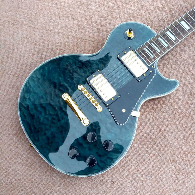 New style high quality custom LP Style electric guitar Gold Hardware in Blue Quilte Maple Electric Guitar Free Shipping