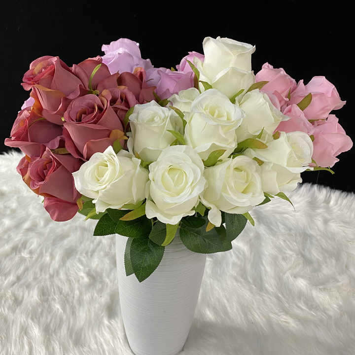 C230 240 Wool Cloth 7 Heads Zixia Fairy Simulation Decorative Flowers Wedding Bouquets Indoor Dried Flower Artificial Silk Rose