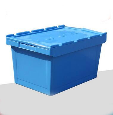 Attached Lidded crates Plastic Storage tote logistic box with hinged lids