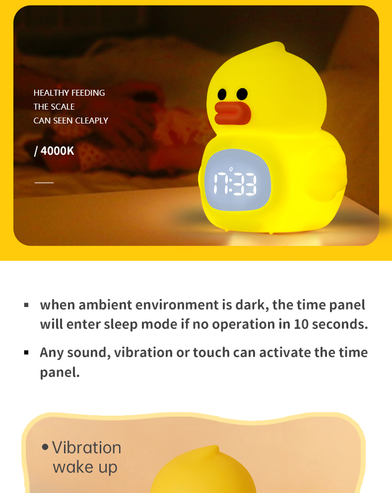 Custom Cute Silicone Duck Led Night Light Dimmable Bedside Touch Lamp for Kids