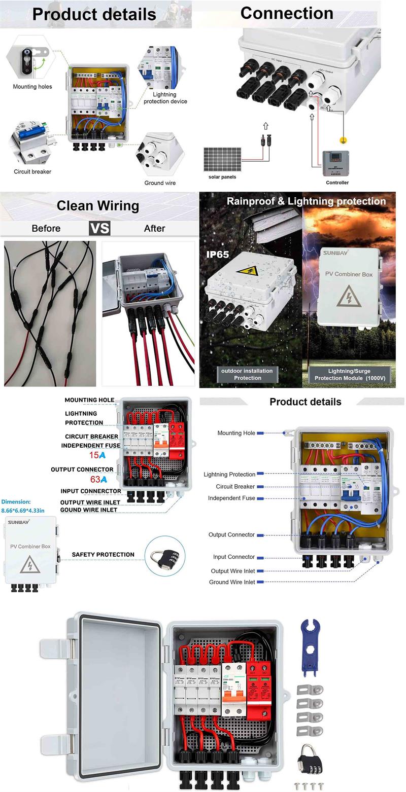 390*390*185 PV Combiner Box 500VDC With ABS Material SPD Protection