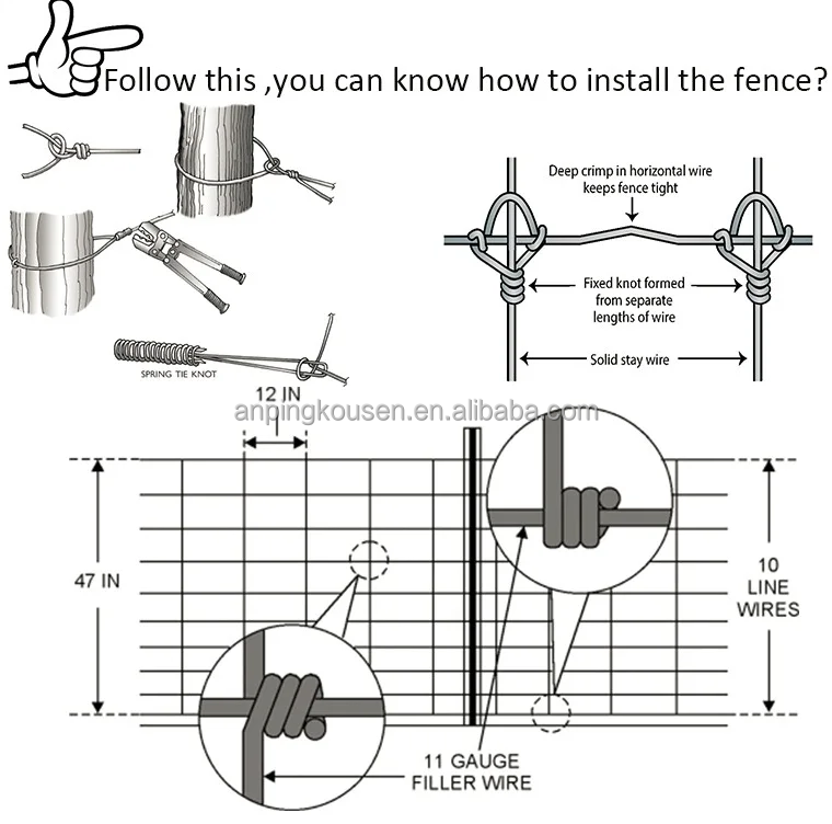 Galvanized 5-8 ft Fixed Knot Deer Cattle Fence for Farm Field Protection Square Design