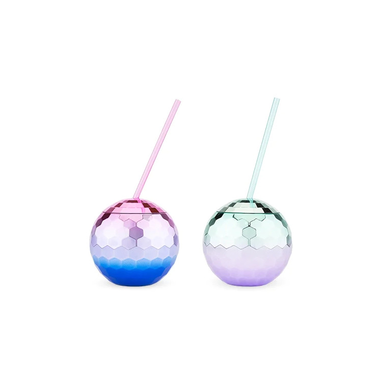 Light Up Disco Ball Drink Cup With Straws 450ml Unbreakable