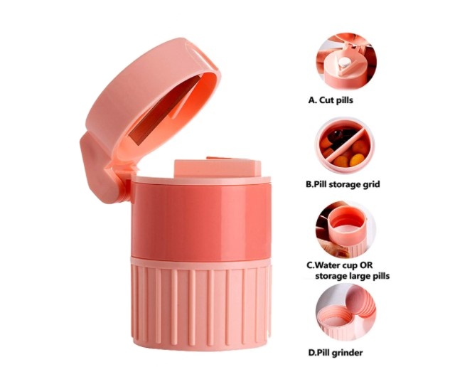 Easy Open Hospital Pill Dispenser Box Tablet Cutter Crusher Box Grind Individual Medication