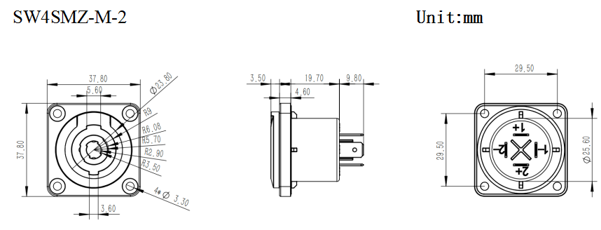 Chassis Loudspeaker Connector Waterproof 4 Pin Male Connector