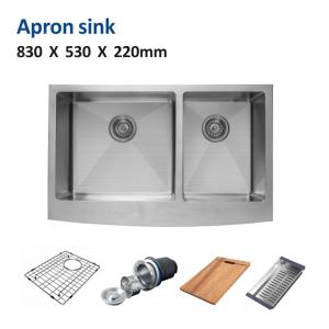 China 83x53 Apron Stainless Steel Kitchen Sink , 60 40 33 Inch Double Bowl Farmhouse Sink wholesale