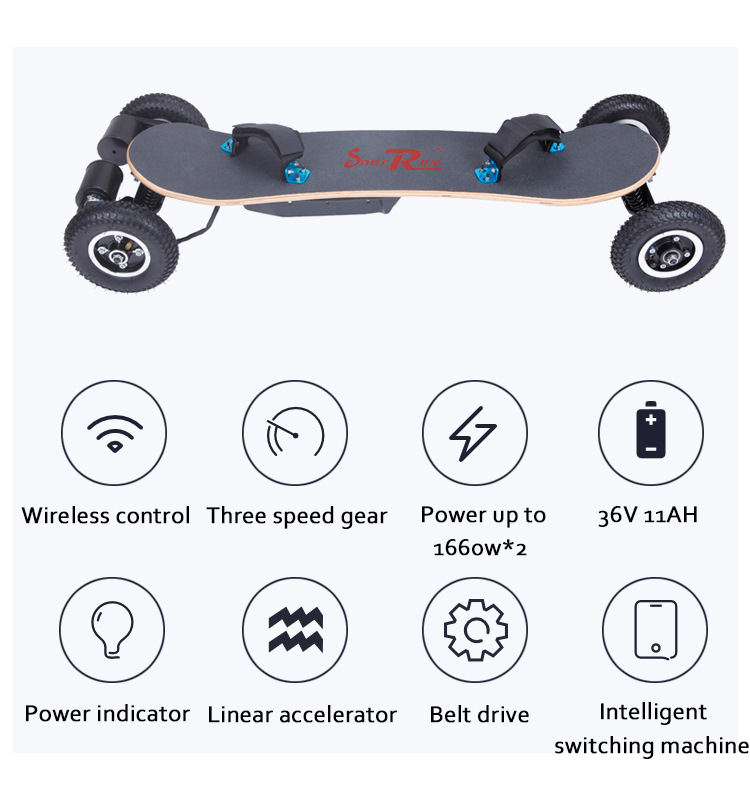 Dual Motor Custom Electric Skateboard , Off Road E Skateboard 1650W*2 Boosted