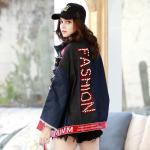 Black Loose Ladies Embroidered Denim Jacket With Pearl