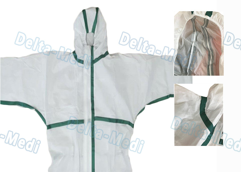 45GSM Disposable Work Coveralls , Elastic Cuffs Chemical Resistant Disposable Coveralls