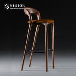 Nordic Solid Wood Contemporary Bar Chairs PU Leather High Back Bar Stools SGS