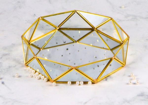 Europe retro mirror glass tray bowl metal cosmetics storage plate hotel Western