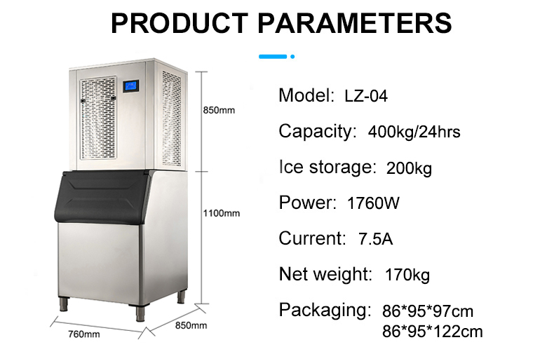 7.5A Electric Current 400Kg Flake Ice Machine for Fish Market Construction Works