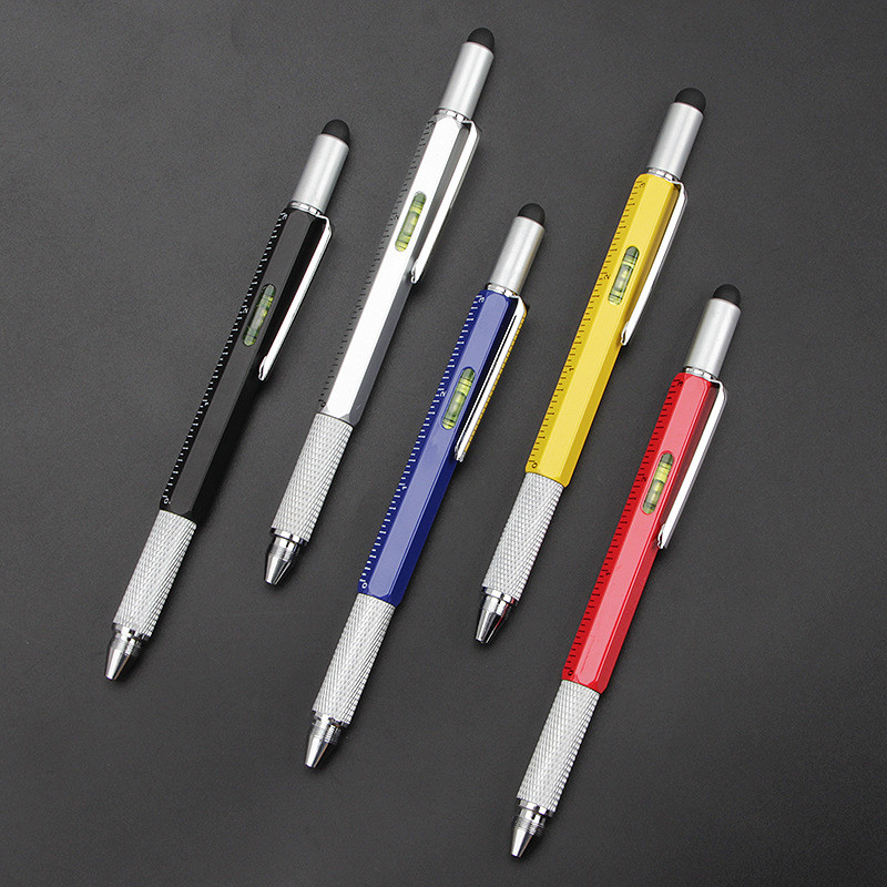 Multi-Functional Six In 1 Tool Pen Climbing Buckle Screwdriver Stylus Pen Gradienter