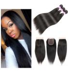 Straight Natural Color 100 Virgin Brazilian Human Hair Bundles With Closure 4 X