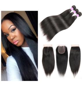 China Straight Natural Color 100 Virgin Brazilian Human Hair Bundles With Closure 4 X 4 wholesale