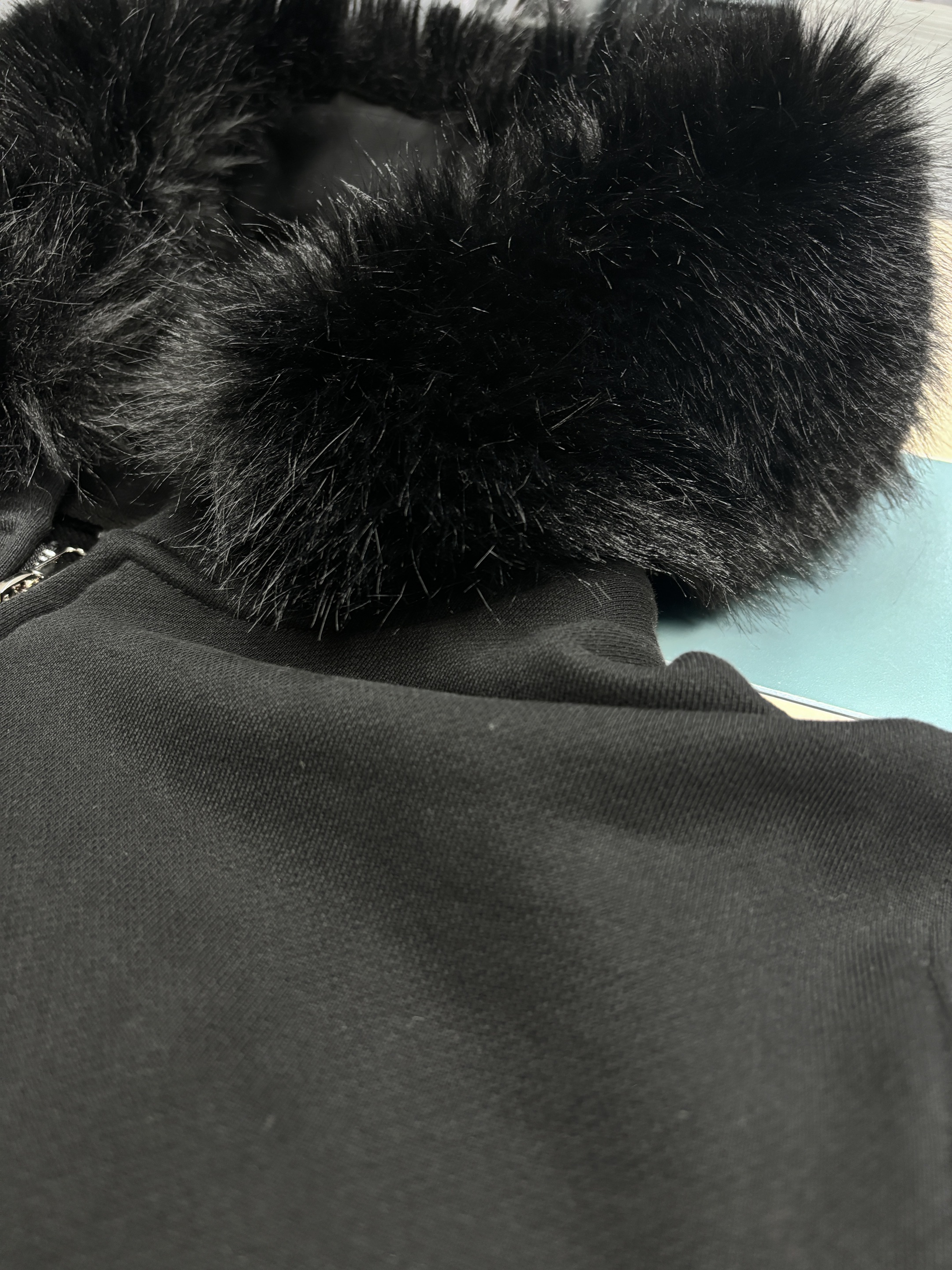 Custom Winter Fleece 100% Cotton Thick Blank Faux Fur Zipper Hoodie with Fur Hood