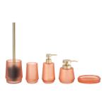 Glass Bathroom Accessories Set Frosted Orange Round Shape Gold Pump Glass Soap