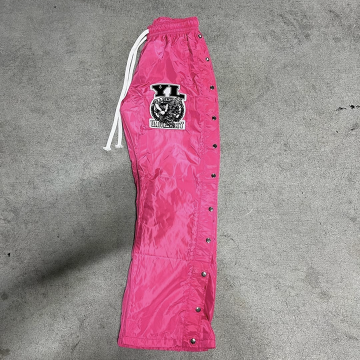 Men's Baggy Fit Nylon Sweatpants with Windproof Design and Distressed Embroidery