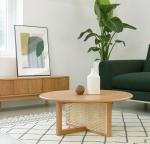 Creative Round Rattan Wooden Tea Table 20mm Thick White Oak