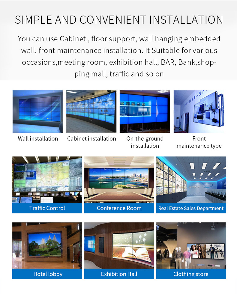 RJ45 WIFI 3G Metal Case Mounted Seamless 55 Inch Advertising Monitors Lcd