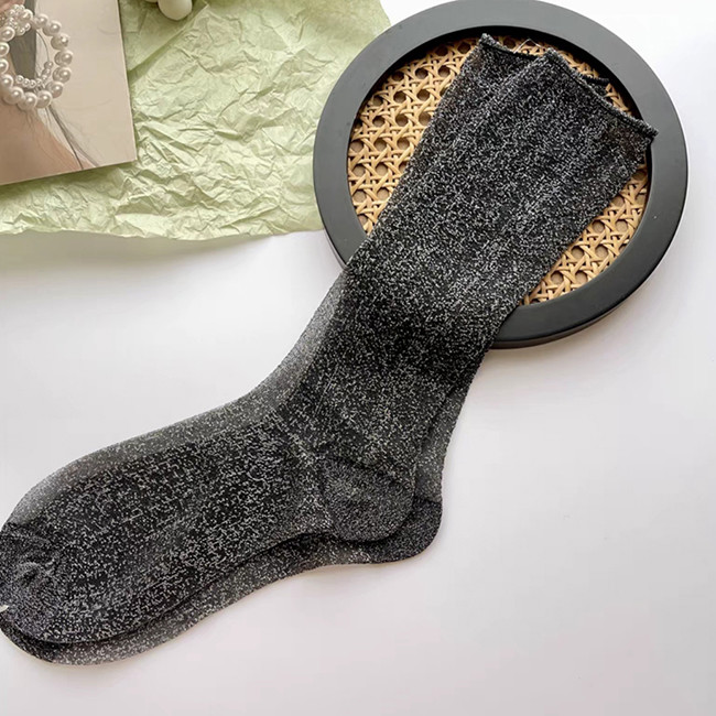 Ladies' Fashion Shiny Gold Silver metallic Yarn Socks Trendy Glittery Slouch Socks
