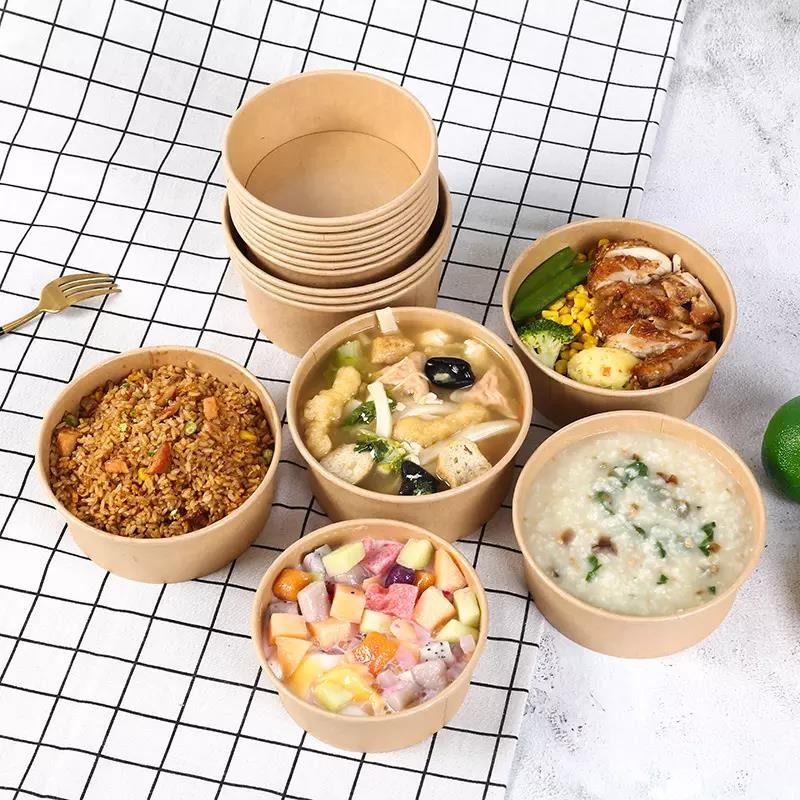 Top Sale Food Container Kraft Salad Paper Bowl Throwaway Greaseproof Soup 26oz Recyclable Paper Bowls