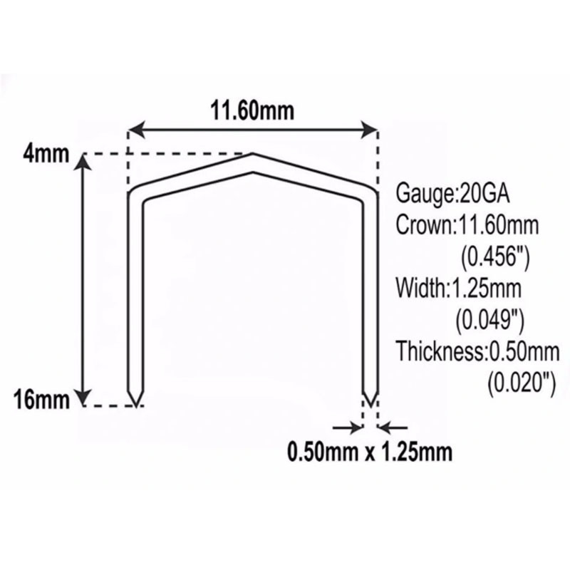 Stcr5019 Series 20 Gauge 11.60mm Crown 12mm Furniture Staple
