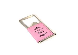 China Rectangle PU Leather Keychain Bottle Opener Laser Engraved Hot Stamping wholesale