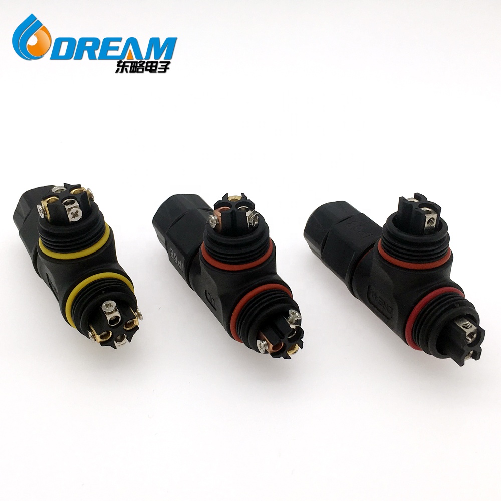 3P Female Copper T Connector UL ROHS IP68 Waterproof for LED Current PVC Material