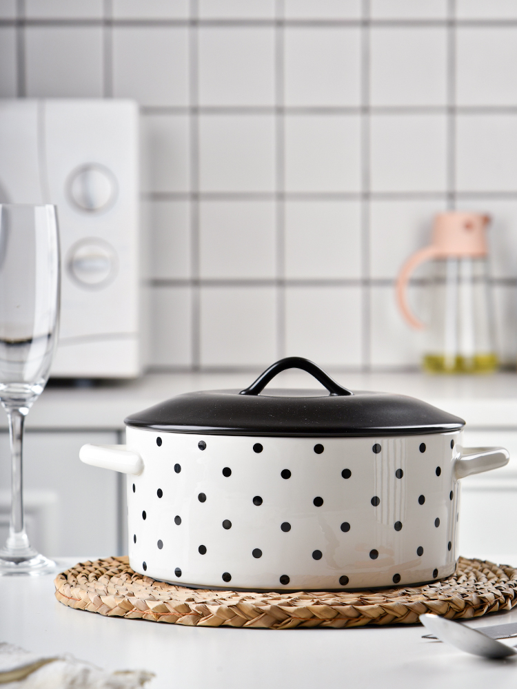Double Handle Ceramic Tureen Serving Bowl for Salad and Soup at Home