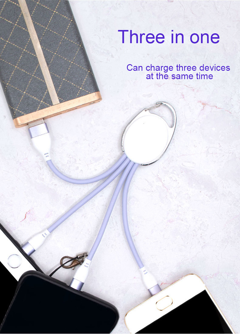 Portable 17cm 3 in 1 keyring charging cable USB 2.0 TPE Copper