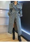High End Fashion Winter Loose Blue Denim Jacket Windbreaker Trench Ladies Long