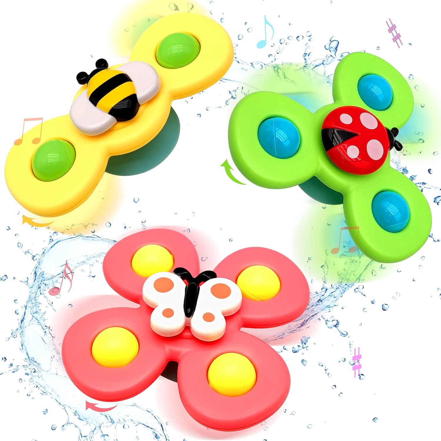 0-6 Year Olds Unisex Sensory Learning Toys 3 Pcs Suction Cup Spinner for Bath Time Fun