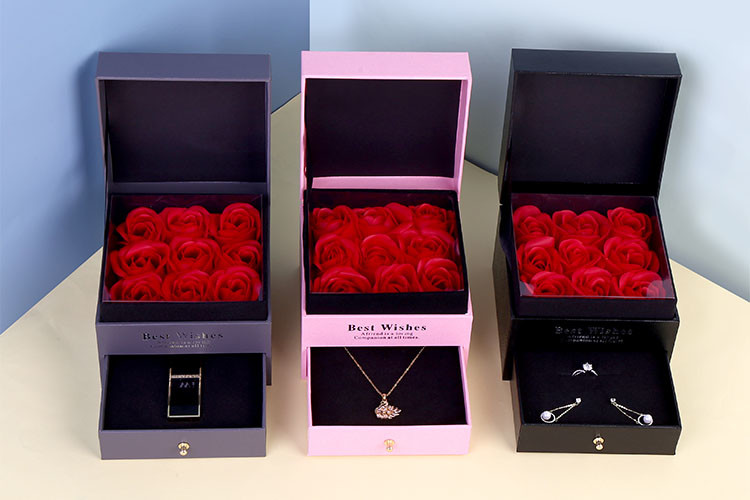Custom Packaging Manufacturers Supremer Black Carton Box With Flower Jewelry Gift Box Storage Protection Box Wholesale