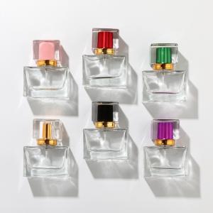China Anodized Pump 30ml Perfume Glass Bottle SGS Square Luxury Cosmetic Containers wholesale